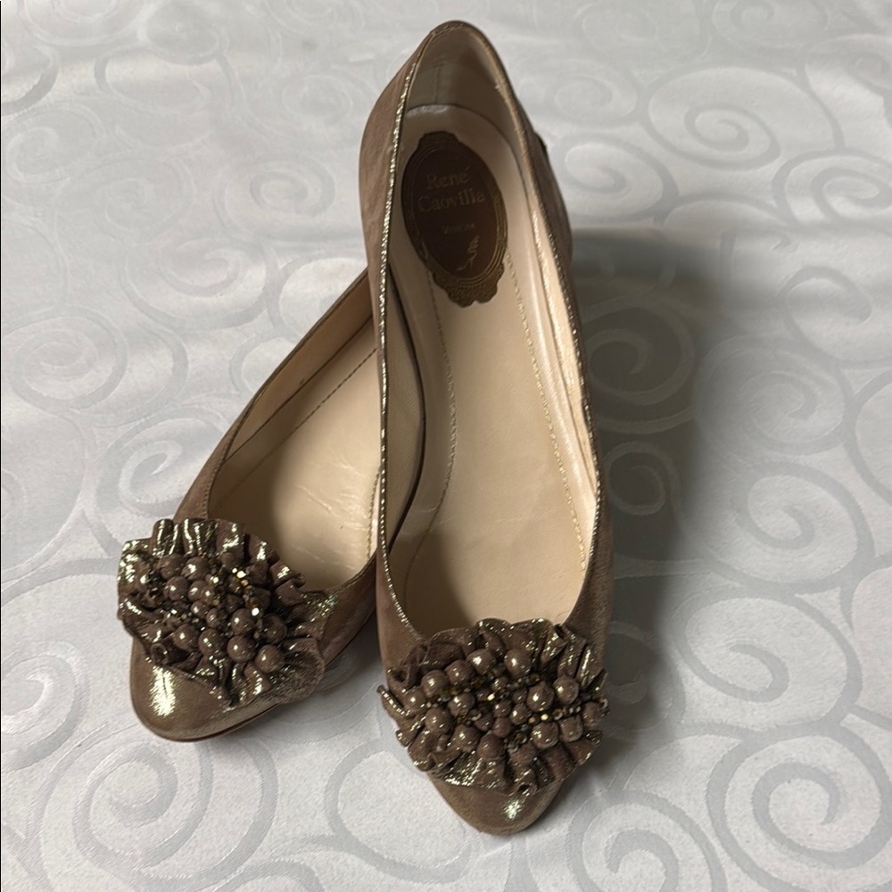 Rene Caovilla Brown Embellished Flats